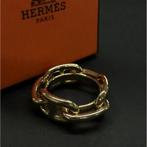 Near Mint! Gorgeous With Box HERMES Regate Chaine D'ancre Scarf Ring Gold Tone